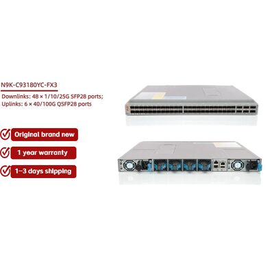 Cisco N9K-C93180YC-FX3 48-Port SFP+ Ethernet Network Switch with 40/100G QSFP28 Uplinks for Enterprise-Level Data Centers
